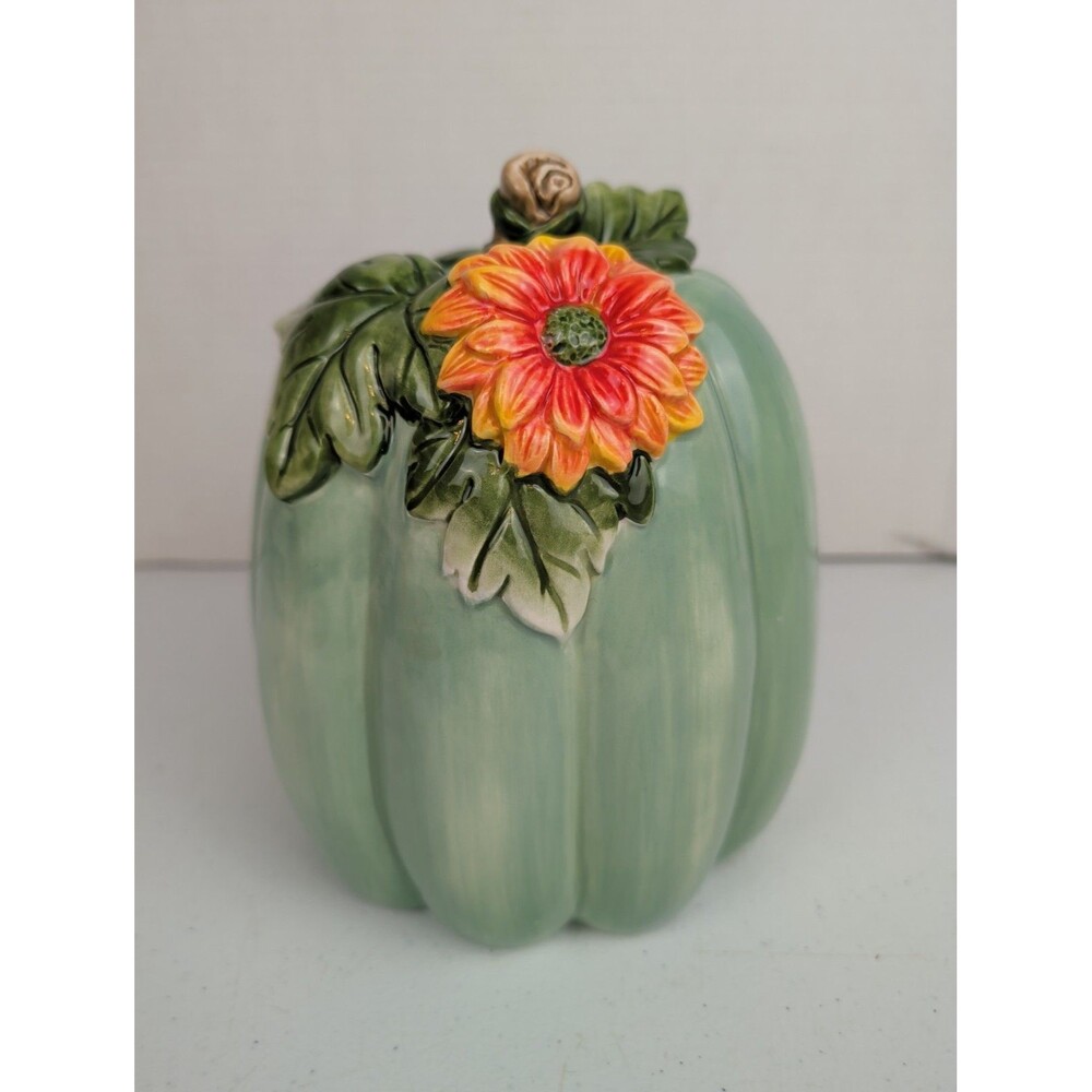 Fitz and Floyd Harvest Halloween/Thanksgiving Pumpkin Ceramic Figurine 7” Green